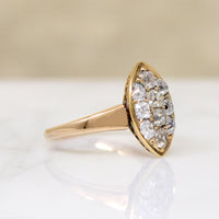 Charismatic Old Mine Cut Diamond Navette Cluster Ring