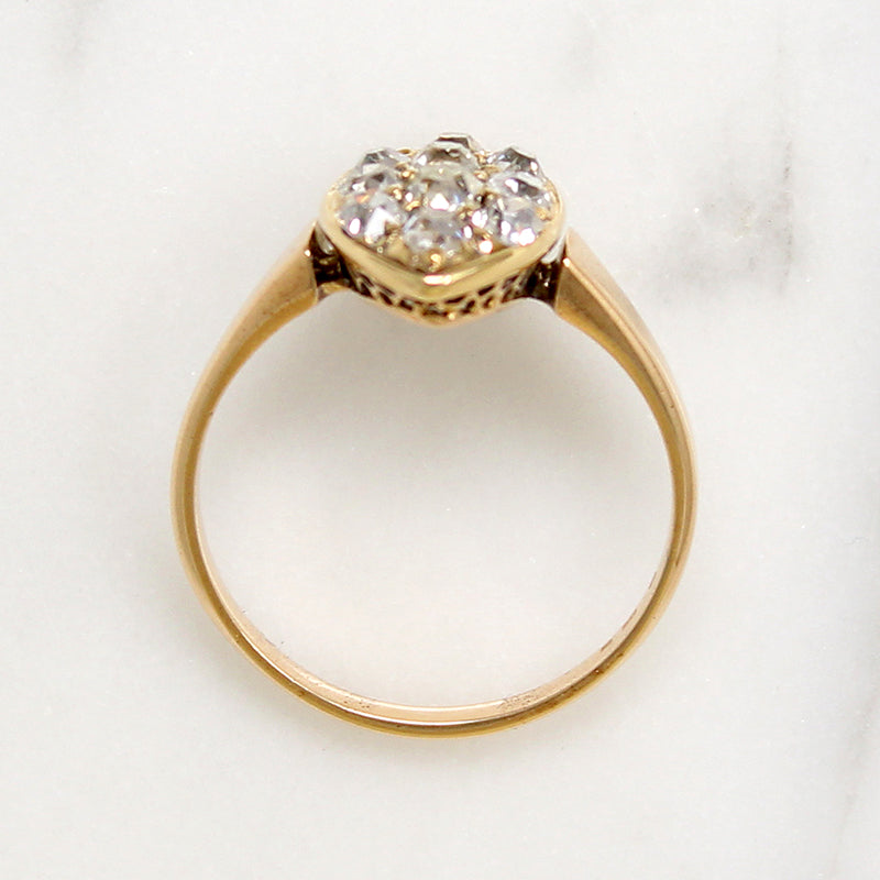 Charismatic Old Mine Cut Diamond Navette Cluster Ring