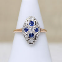 Sapphire & Diamond English Navette Ring