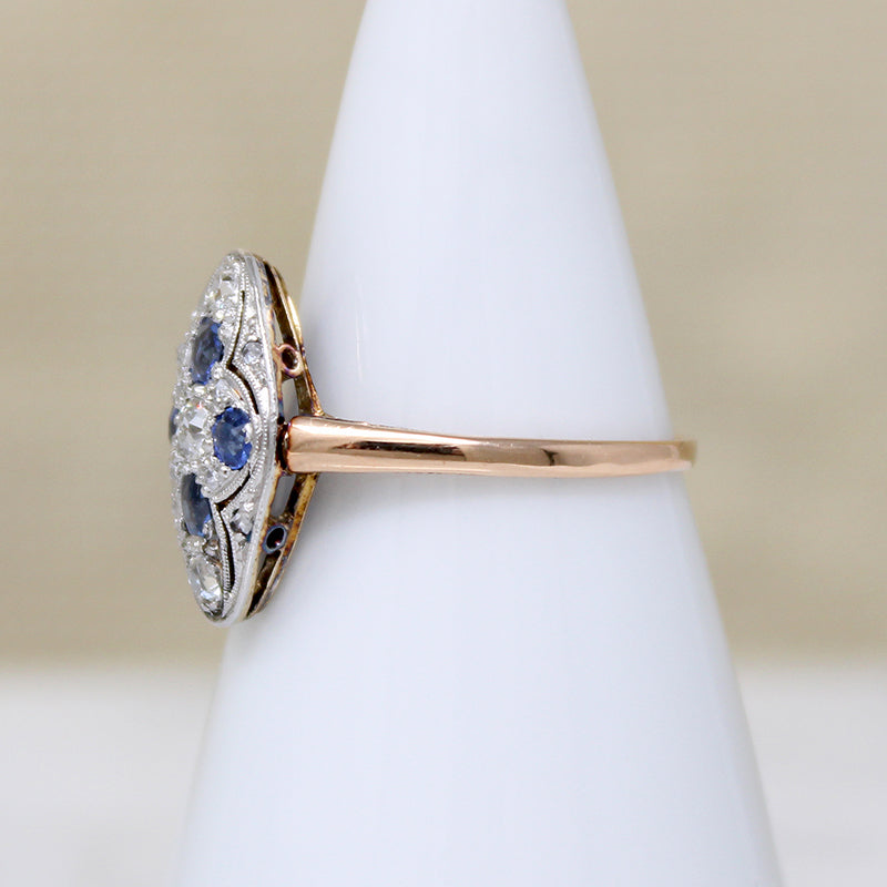 Sapphire & Diamond English Navette Ring