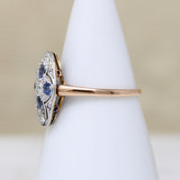 Sapphire & Diamond English Navette Ring