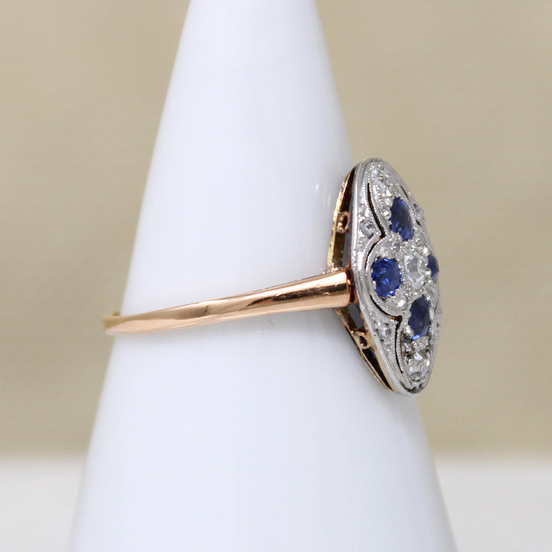 Sapphire & Diamond English Navette Ring
