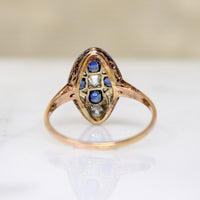 Sapphire & Diamond English Navette Ring
