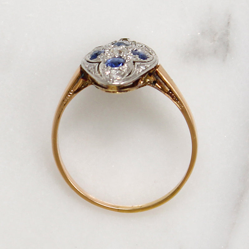 Sapphire & Diamond English Navette Ring