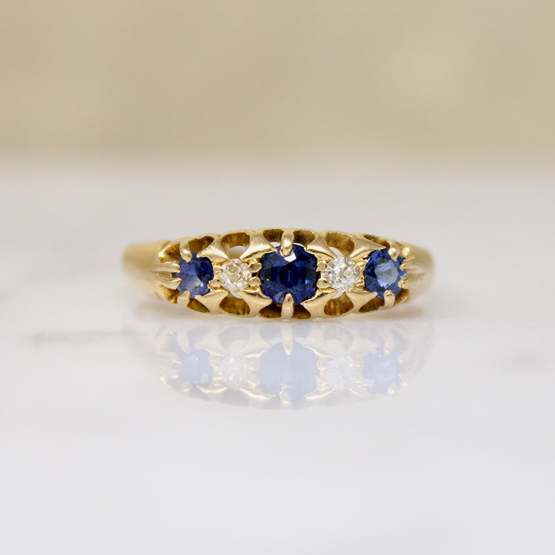 English 18ct Gold Sapphire & Diamond Band
