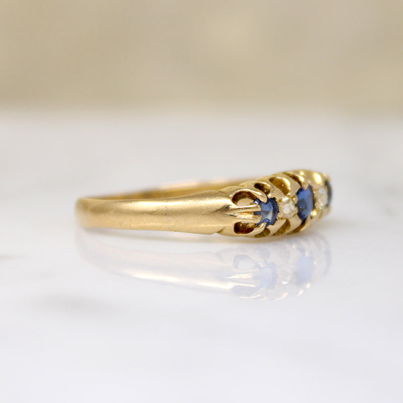 English 18ct Gold Sapphire & Diamond Band