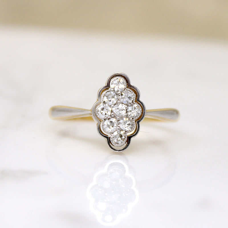 Sophisticated Edwardian Navette Diamond Cluster Ring