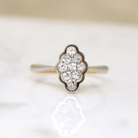 Sophisticated Edwardian Navette Diamond Cluster Ring