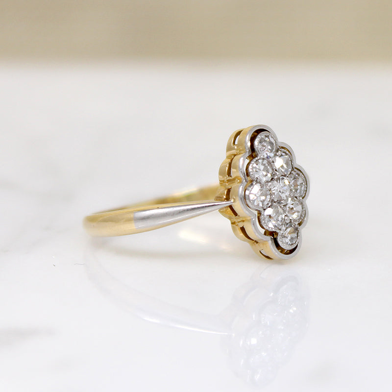 Sophisticated Edwardian Navette Diamond Cluster Ring