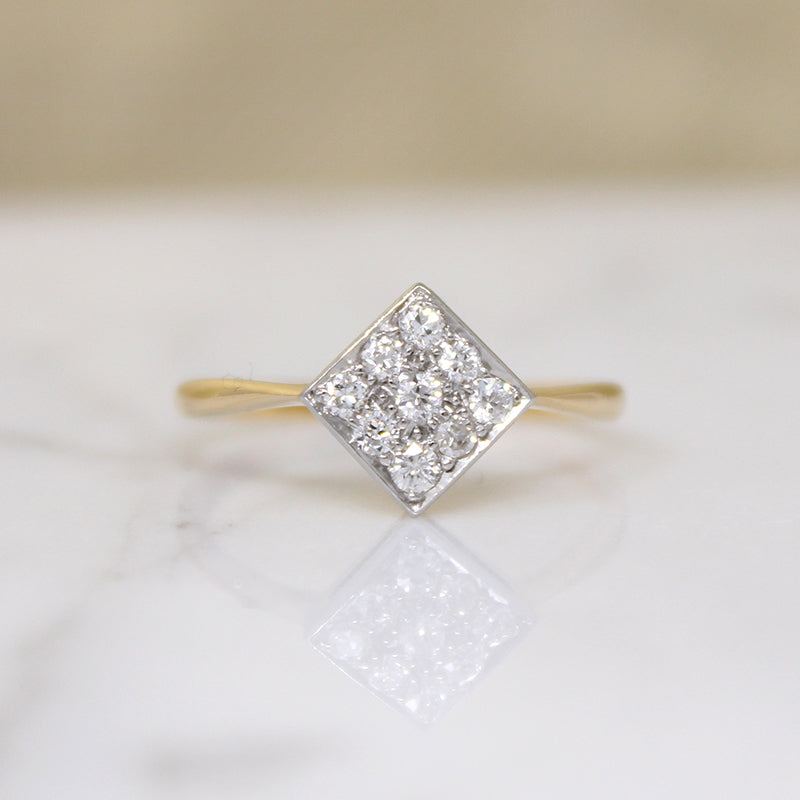 Diamond Encrusted On-Point Square Platinum & 18ct Ring