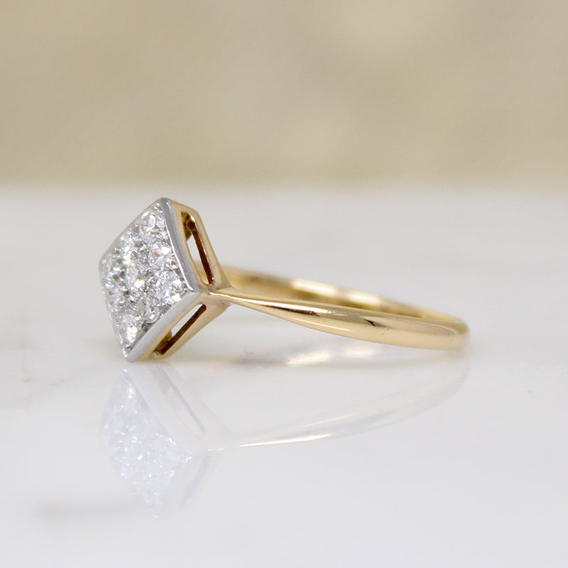 Diamond Encrusted On-Point Square Platinum & 18ct Ring