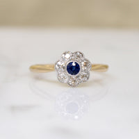 Two-Tone Sapphire & Diamond English Flower Ring