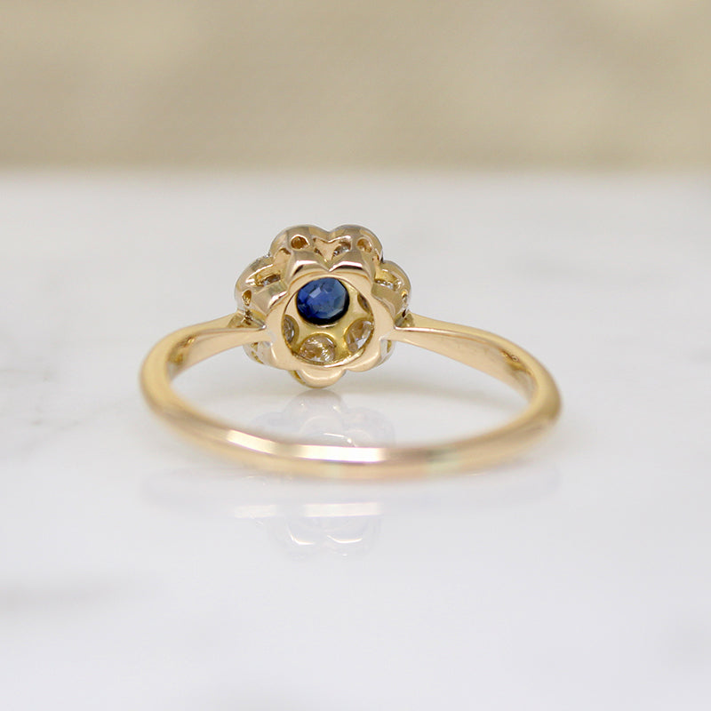 Two-Tone Sapphire & Diamond English Flower Ring