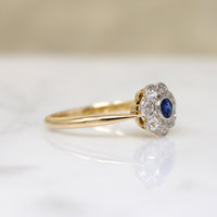 Two-Tone Sapphire & Diamond English Flower Ring