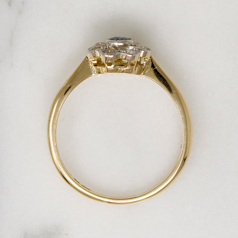 Two-Tone Sapphire & Diamond English Flower Ring