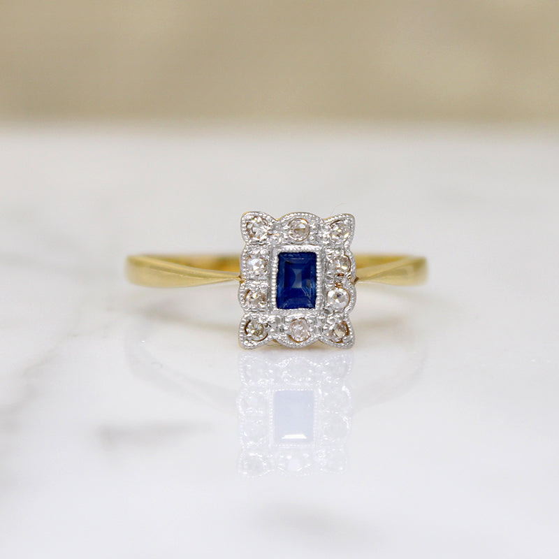 Sapphire & Diamonds in Two-Tone Picture Frame Ring