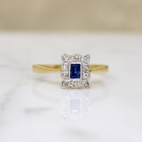 Sapphire & Diamonds in Two-Tone Picture Frame Ring