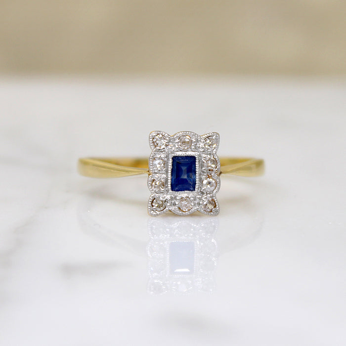 Sapphire & Diamonds in Two-Tone Picture Frame Ring