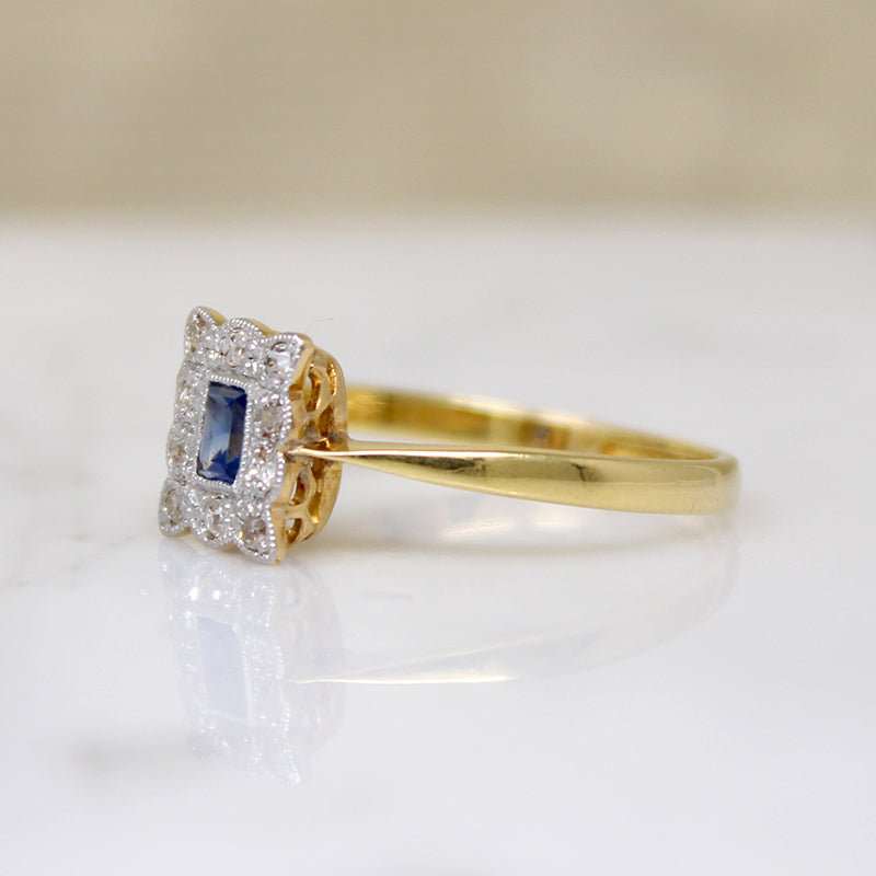 Sapphire & Diamonds in Two-Tone Picture Frame Ring