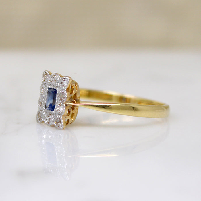 Sapphire & Diamonds in Two-Tone Picture Frame Ring