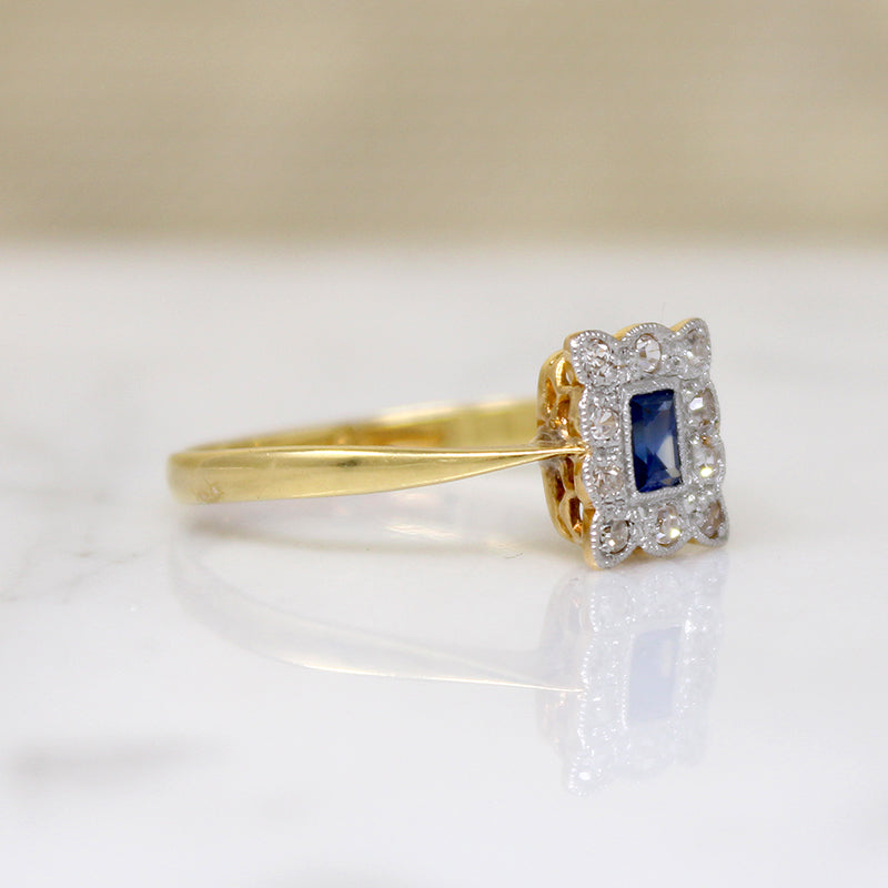 Sapphire & Diamonds in Two-Tone Picture Frame Ring