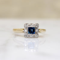 Sweet Sapphire & Diamond Square Picture Frame Ring