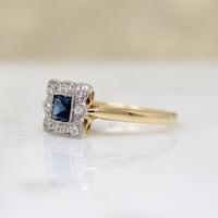 Sweet Sapphire & Diamond Square Picture Frame Ring