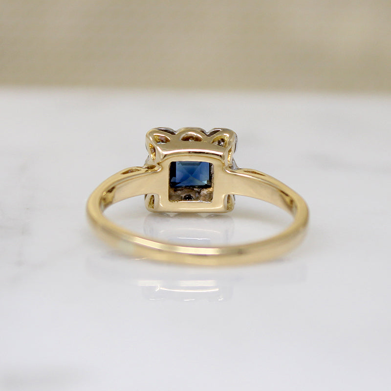 Sweet Sapphire & Diamond Square Picture Frame Ring