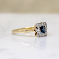 Sweet Sapphire & Diamond Square Picture Frame Ring
