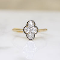 Elevated English Diamond Quatrefoil Ring