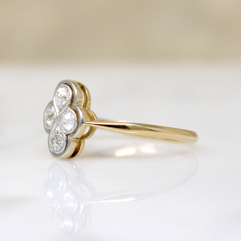 Elevated English Diamond Quatrefoil Ring