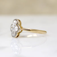 Elevated English Diamond Quatrefoil Ring