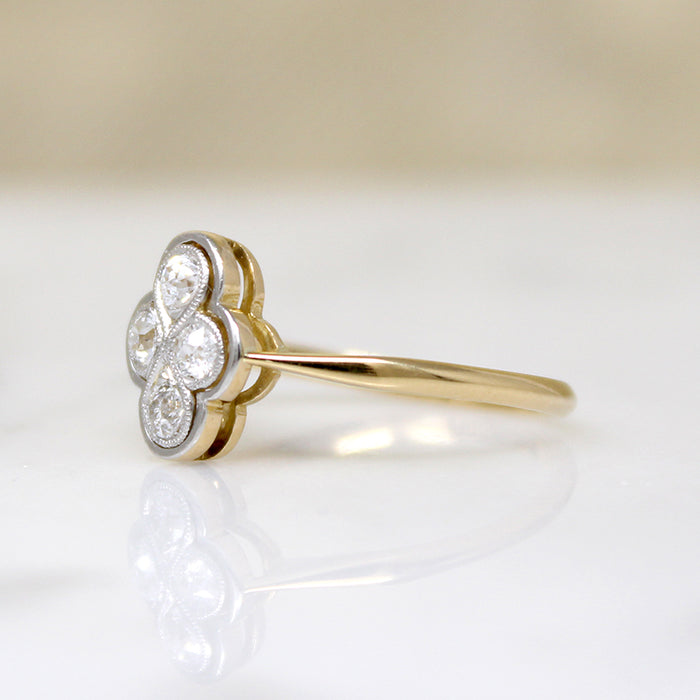 Elevated English Diamond Quatrefoil Ring