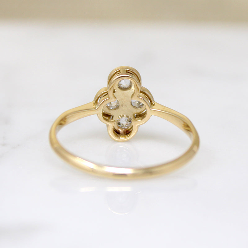Elevated English Diamond Quatrefoil Ring