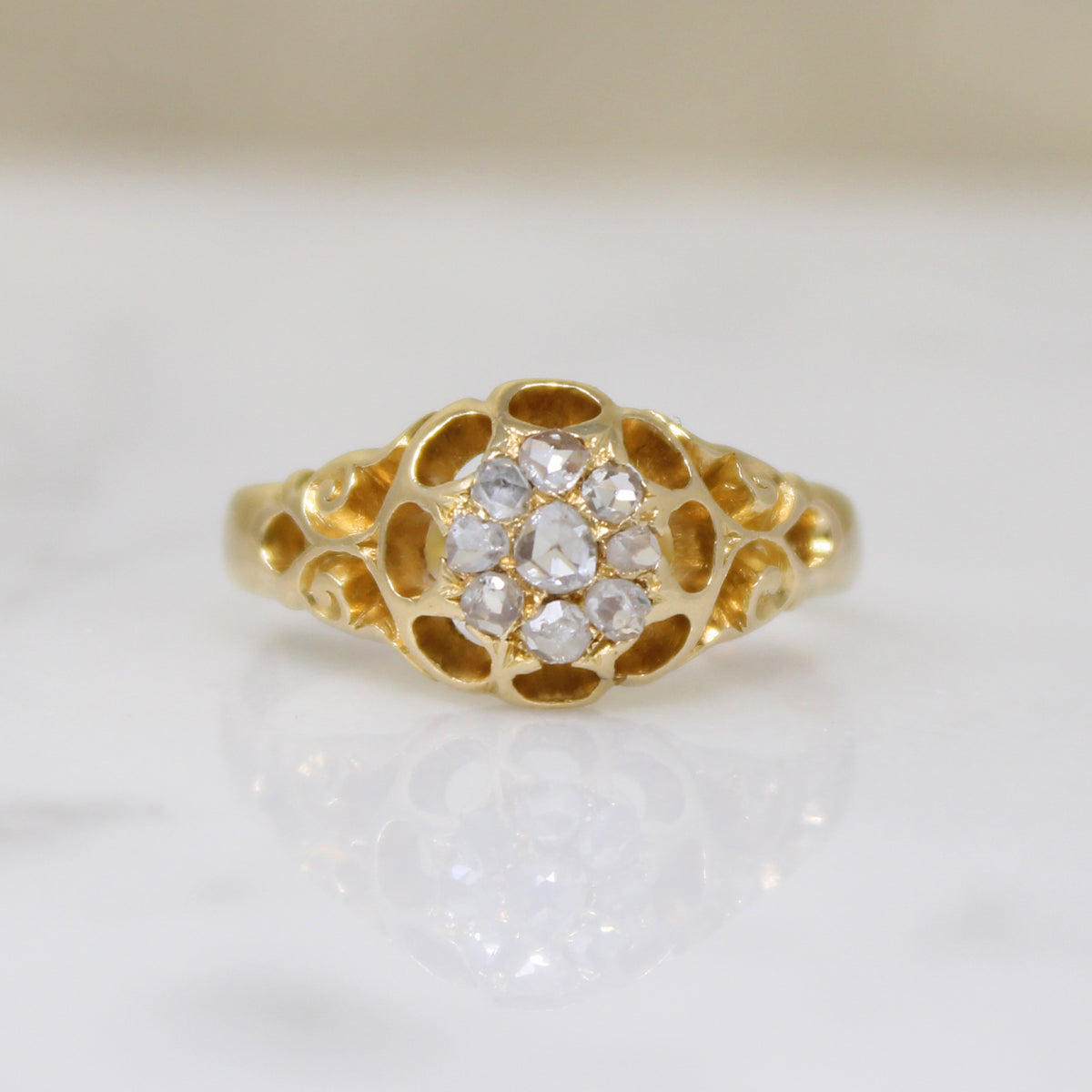 Fetching Victorian Rose Cut Diamond Cluster Ring