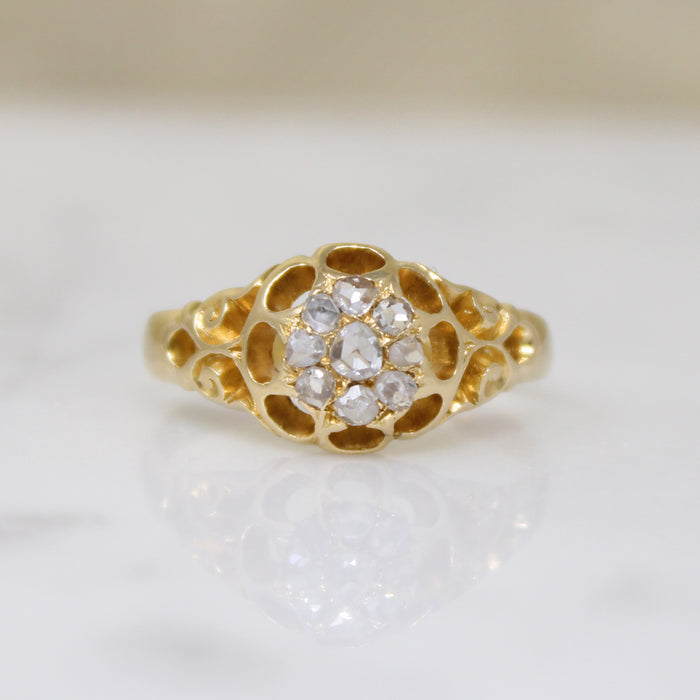 Fetching Victorian Rose Cut Diamond Cluster Ring