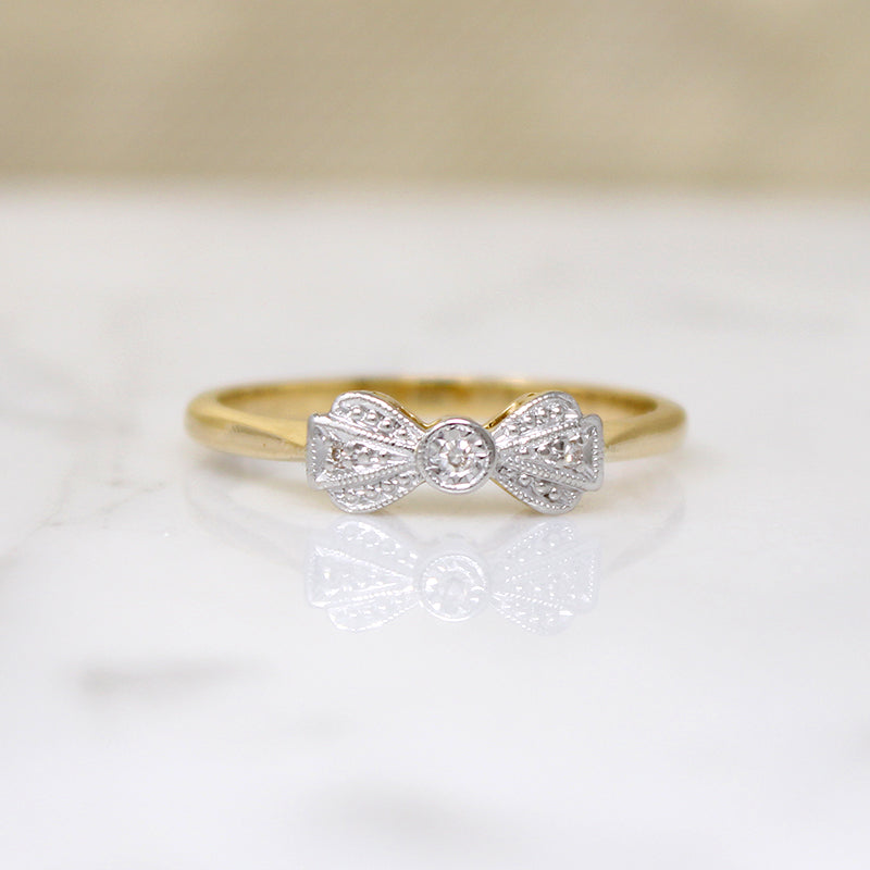 Dapper Little English Bow Ring with Diamonds