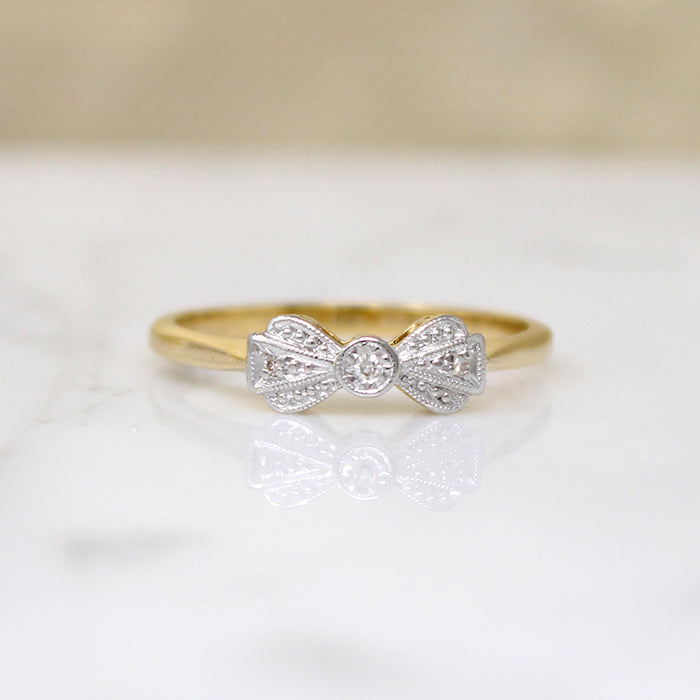 Dapper Little English Bow Ring with Diamonds