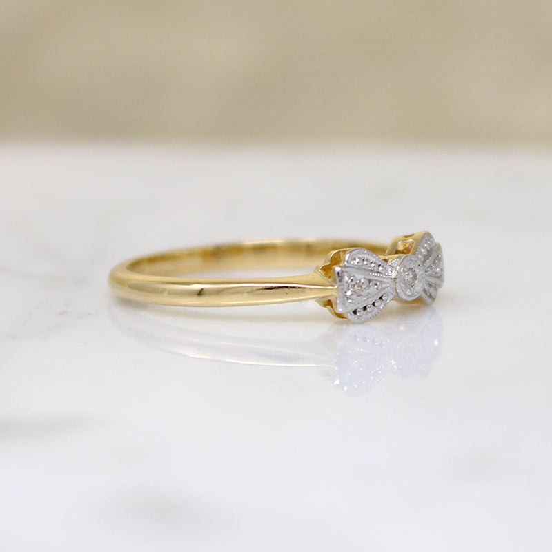 Dapper Little English Bow Ring with Diamonds