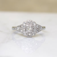 Diamond-Spangled Engraved Platinum English Ring