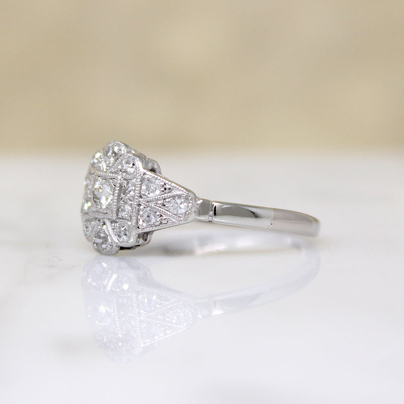 Diamond-Spangled Engraved Platinum English Ring