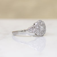 Diamond-Spangled Engraved Platinum English Ring