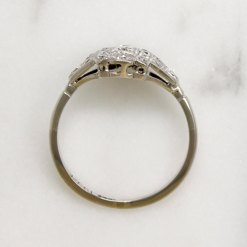 Diamond-Spangled Engraved Platinum English Ring