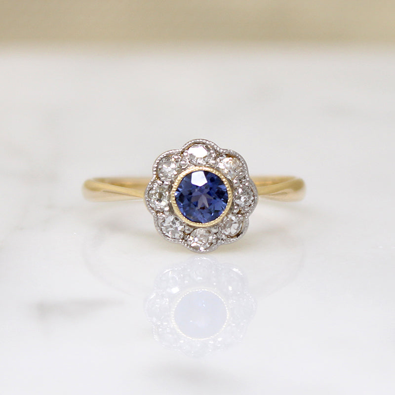 Precious Purple Sapphire & Diamond Flower Cluster Ring