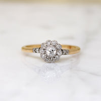 Floral Diamond Cluster in English Two-Tone Ring