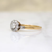 Floral Diamond Cluster in English Two-Tone Ring