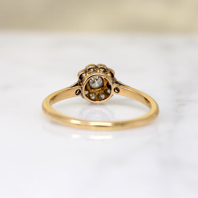 Floral Diamond Cluster in English Two-Tone Ring