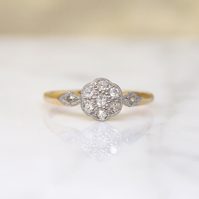Dainty Diamond Daisy Two-Tone English Ring