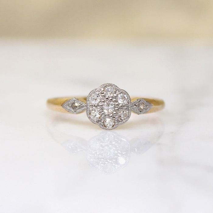 Dainty Diamond Daisy Two-Tone English Ring