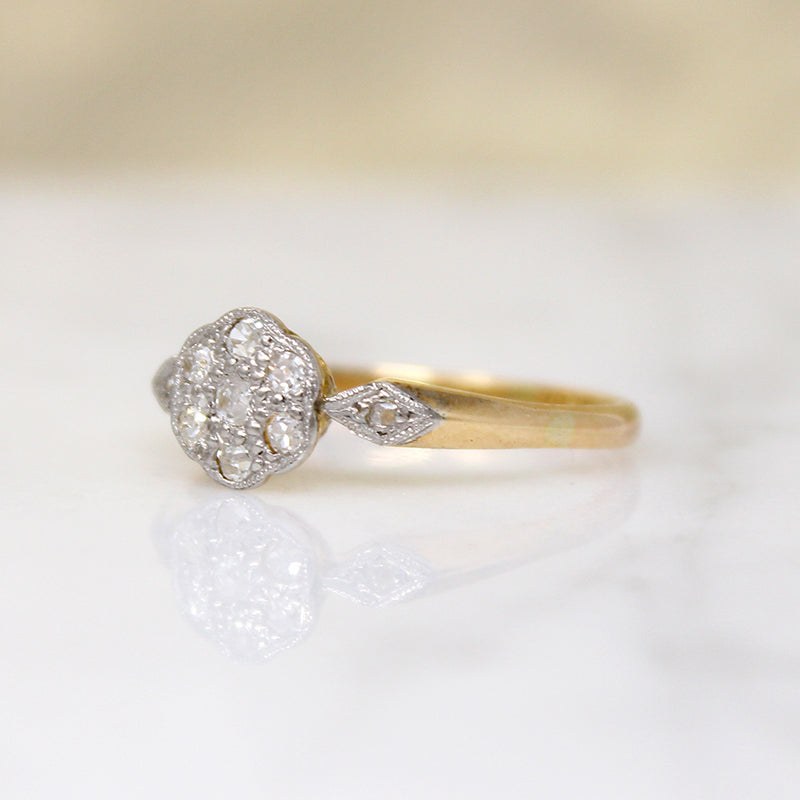 Dainty Diamond Daisy Two-Tone English Ring